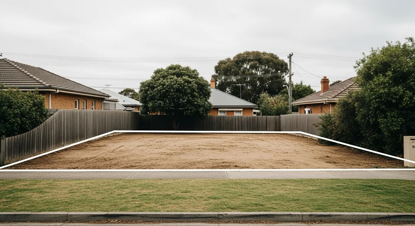Levelled, compacted block with the site fence still standing, ready for survey set-out